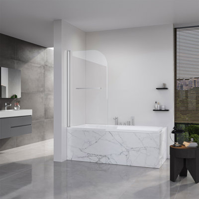Portes de douche pliantes sans cadre pour baignoire, porte en verre trempé de 1/4 po (6 mm) d'épaisseur, porte de baignoire pivotante pour salle de bain L 31 po x H 55 po - Nickel brossé