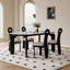 Table de salle à manger blanche et noire en pierre frittée rectangulaire et bois massif-1683402699