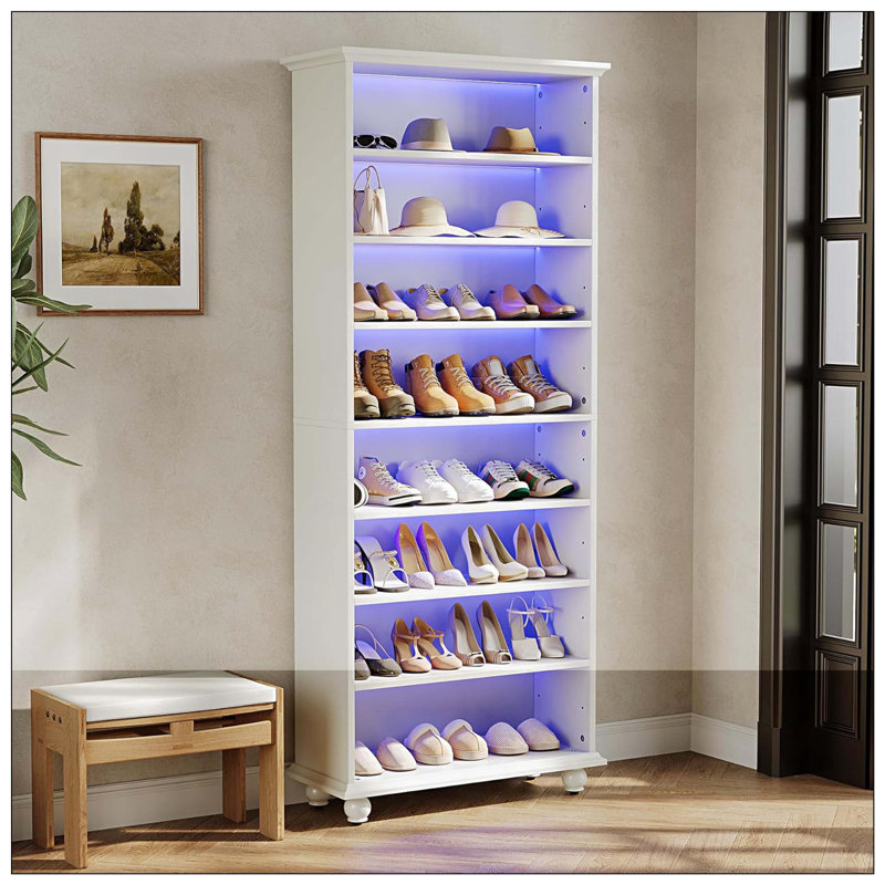 Range-chaussures en bois à 8 niveaux avec bande lumineuse DEL