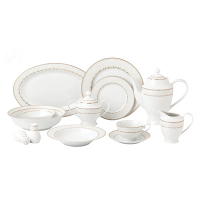 Lorren Home Trends Lia 57 Piece Bone Chine Dinnerware Set, Service For 8 In White