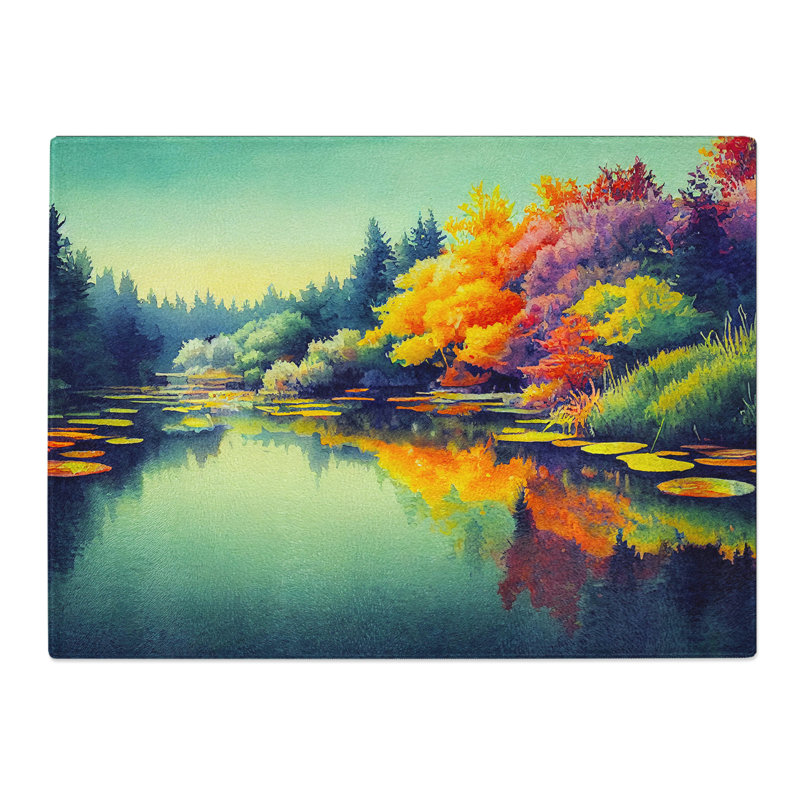 Colourful Watercolour Pond  Glass Chopping Board