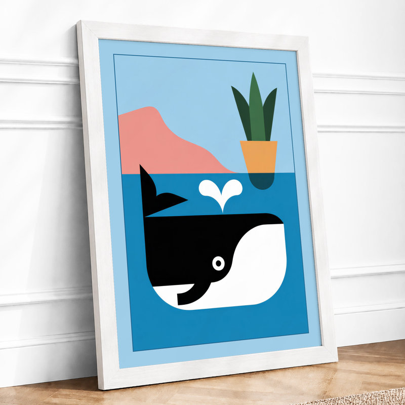 Whale and Open Book Minimalist - Framed Print, A1 - 84.1 x 59.4 cm, White