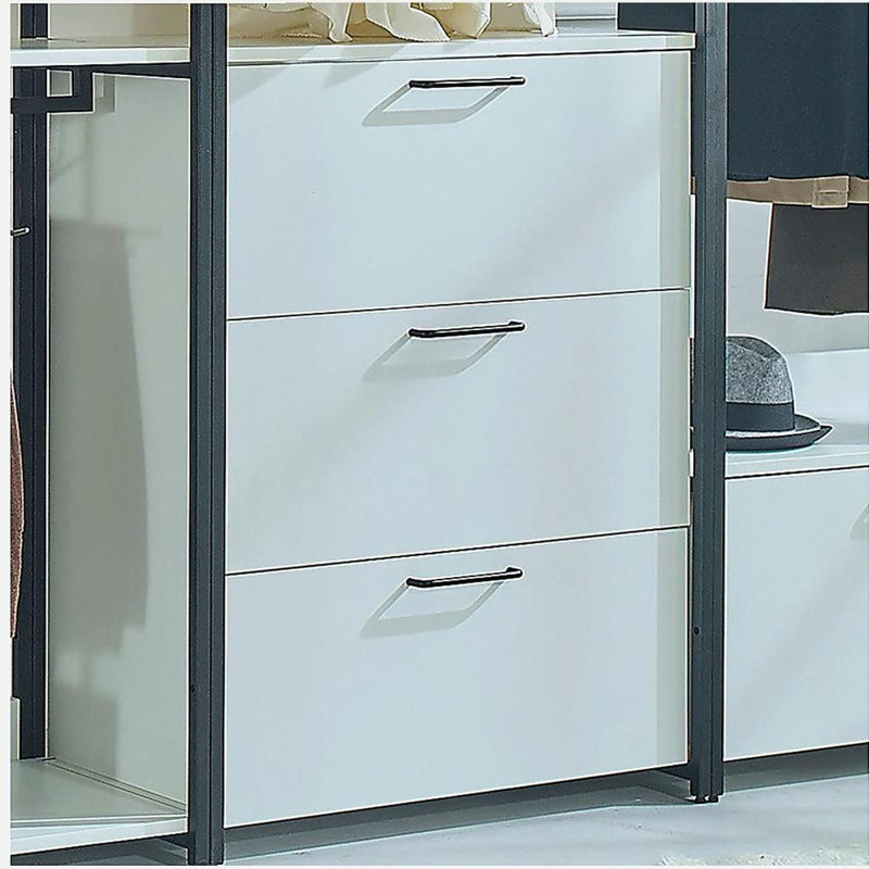 Système d'organisation sur pied en bois blanc avec cadre en métal Fiona