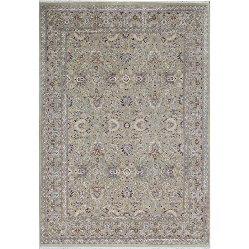 Wool Oriental Area Rug in Light Green/Wine