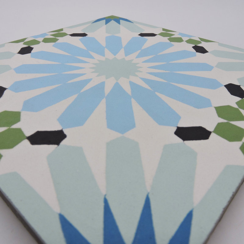 Alhambra 8" x 8" Cement Singular Wall and Floor Tile, Blue