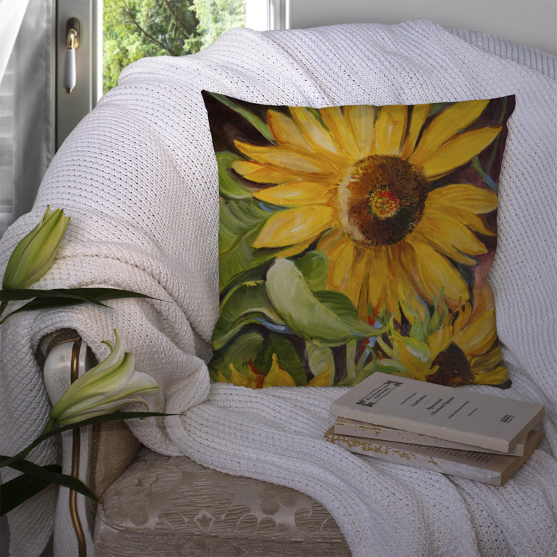 Sunflowers Sunflowers Green/Yellow Indoor/Outdoor Throw Pillow, 14" H x 14" W x 4" D