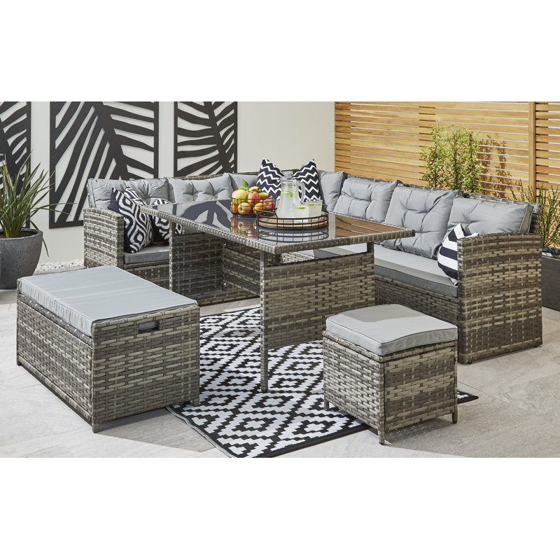 Chablis 9 Seater Corner Sofa Dining Set With Storage Bench With Rain Cover
