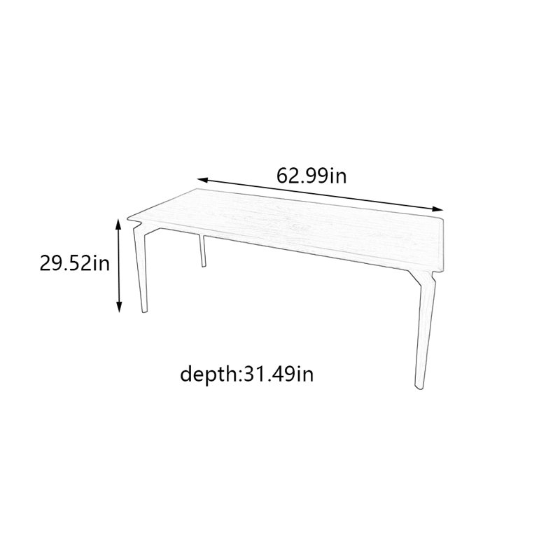 Table de salle à manger minimaliste en bois massif, H 29,52 po x L 62,99 po x l 31,49 po
