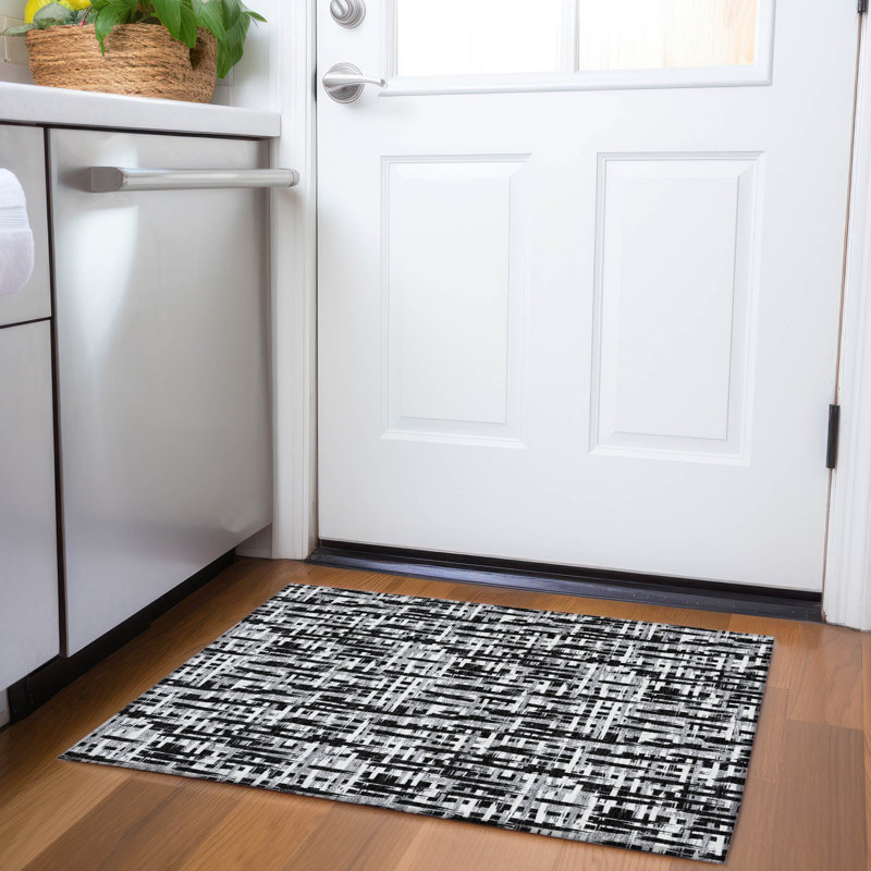 Premium Machine Washable Crumley AMF1059 Lines Rug_AMF1059BK, Rectangle 1'8" x 2'6"