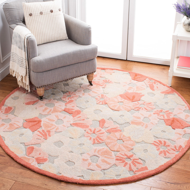 Tapis floral en laine / viscose touffeté à la main à motif floral Martha Stewart, Rond 6 pi x 6 pi