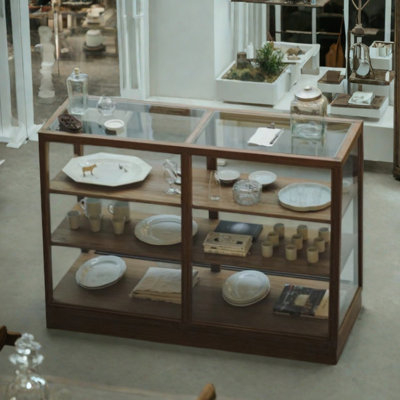 Glass solid wood center island cabinet