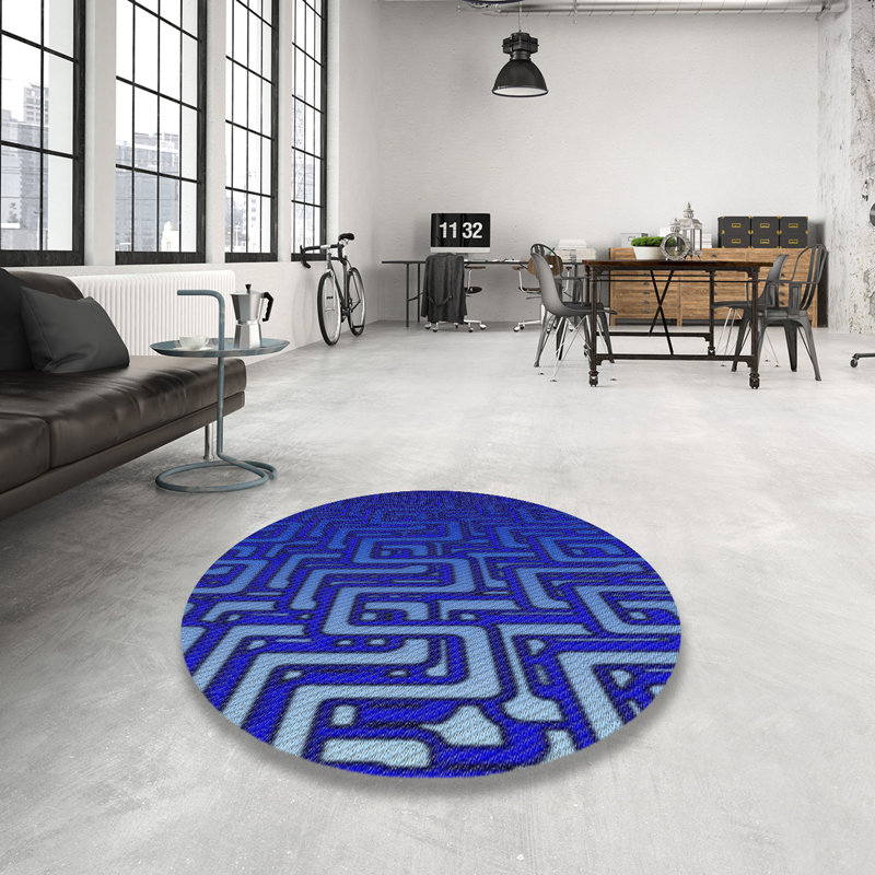 Tapis de zone bleue à motifs Peregrin, Rond 3 pi