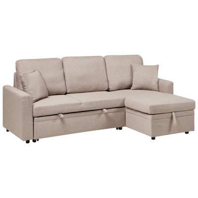 Corner Sofa Bed NASSJO Faux Linen Light Beige 3 Seater