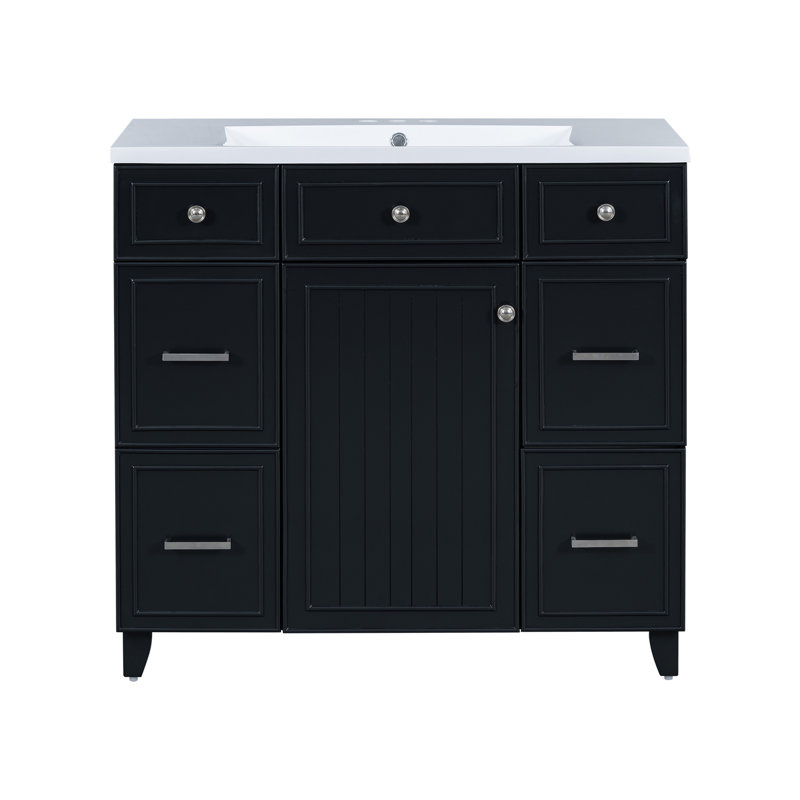 Ensemble de meuble-lavabo de salle de bain 36 "avec comptoir de lavabo, lavabo simple noir, armoire à shaker avec porte à fermeture douce et 3 tiroirs