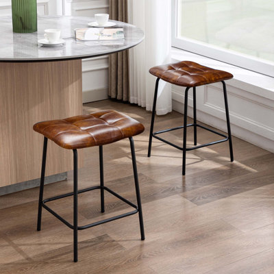 Reza 24" High Leather Tufted  Bar Stool