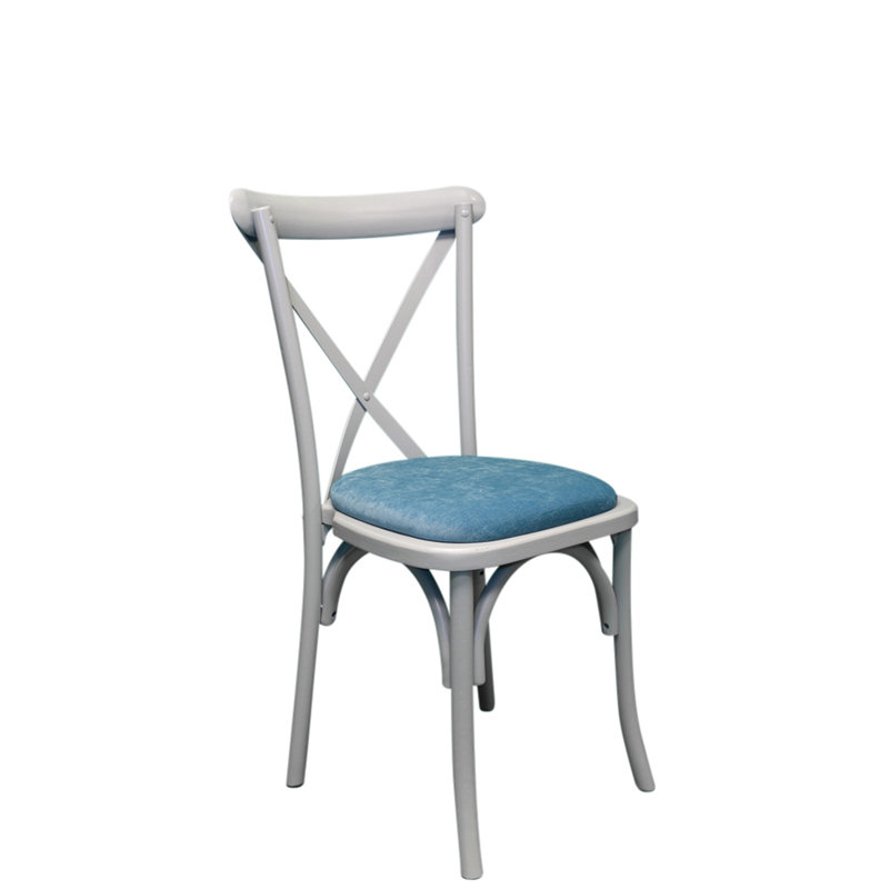 Aviles 43cm H Polyester Blend Upholstered Cross Back Stacking Side Chair, Teal, Grey