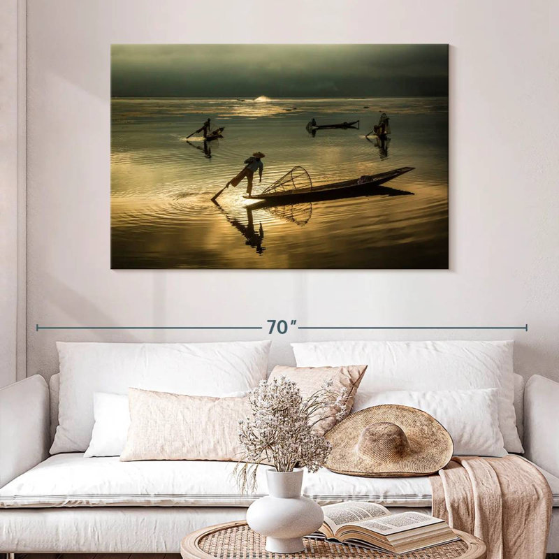 Pêcheurs du lac Senne Inle en Burma, H 32 po x l 48 po