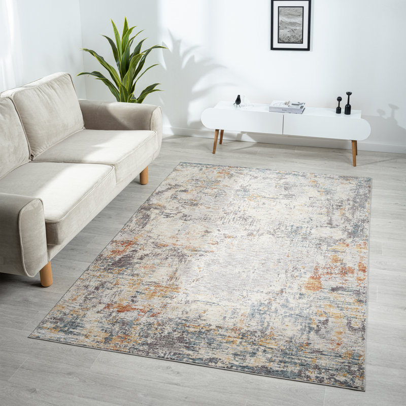Celso Modern Abstract Polyester Indoor Area Rug, Gray/Brown, Rectangle 9' x 12'