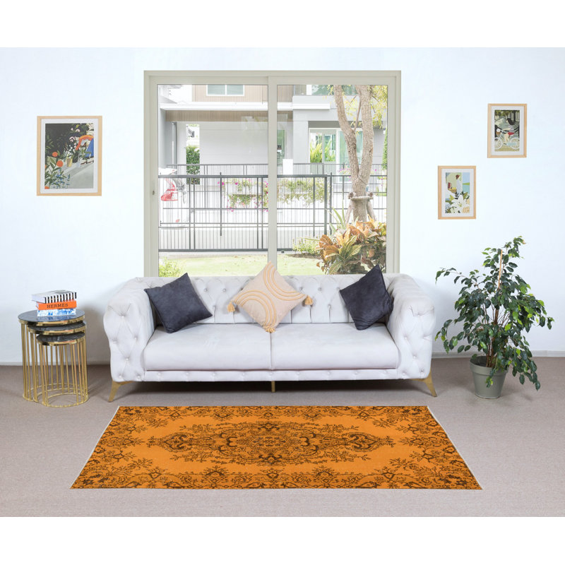 Tapis 3,6 x 7 pi pour décoration intérieure, revêtement de sol orange, petit tapis turc moderne fait à la main