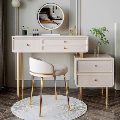 Coiffeuse avec miroir lumineux, 5 tiroirs, 1 chaise