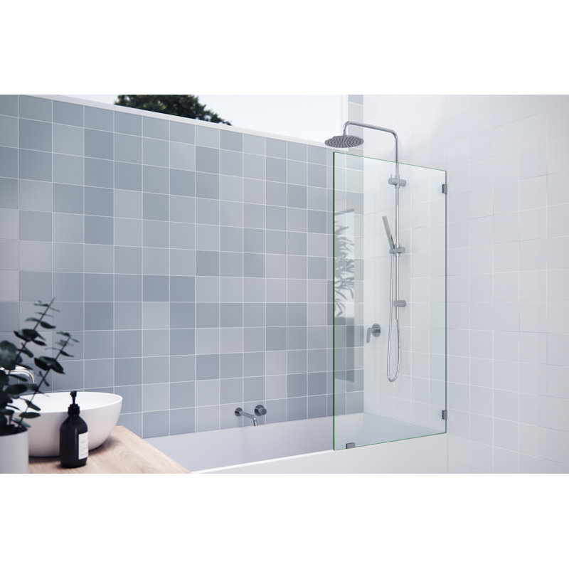 Vela 30 in. x 58.25 in. Frameless Single Fixed Bath Panel, Polished Chrome
