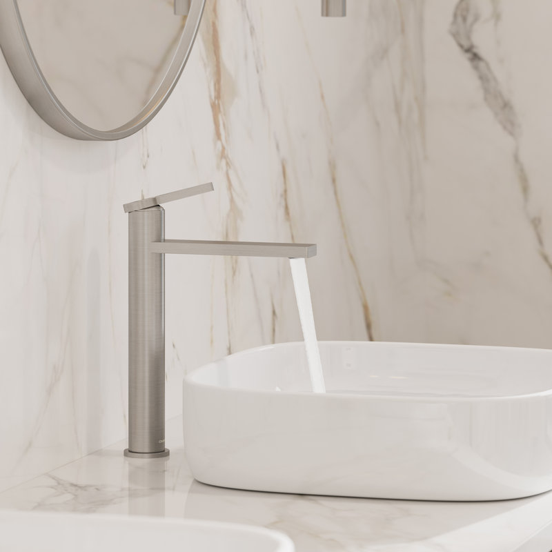 Tinian 12" H Vessel Sink Faucet with Pop-Up Drain, Single-Hole Single-Handle Modern Bathroom Faucet in Brushed Nickel