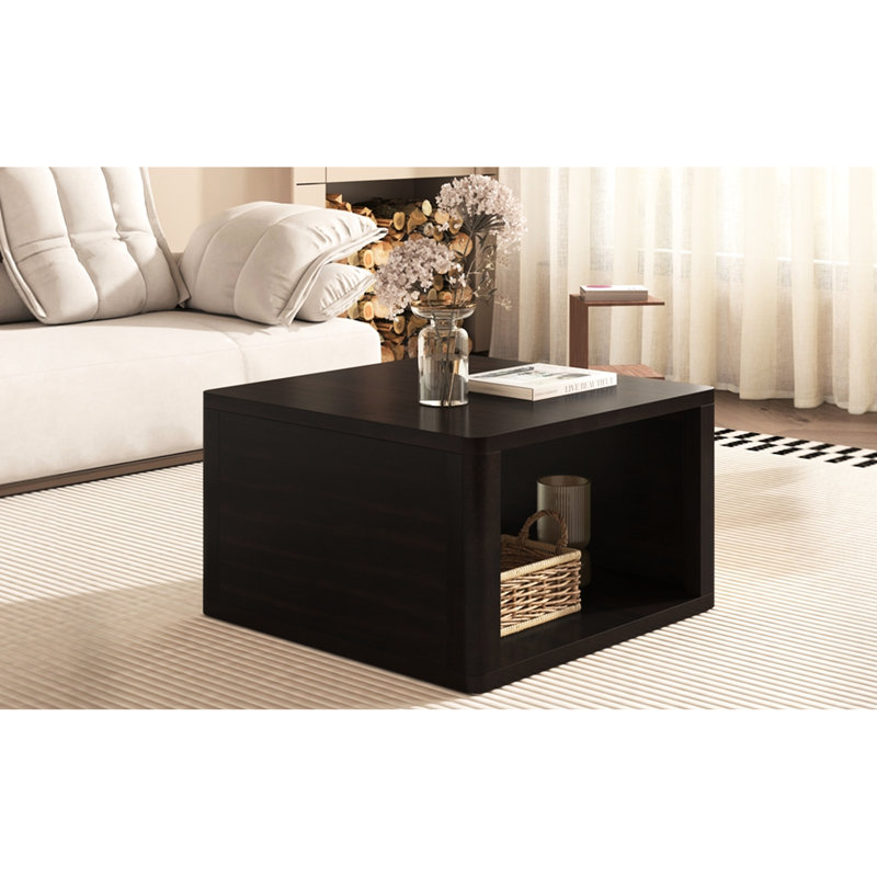 Table de salon: brun foncé, avec table de rangement fonctionnelle brune entrouverte