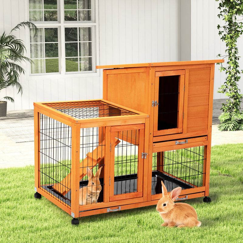 Grande cage à lapin orange avec aire de repos - toit imperméable amovible et spacieux pouvant accueillir divers animaux de compagnie