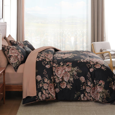 7-Piece Floral Comforter Set, All Season Soft Microfiber Bed in a Bag with Sheets