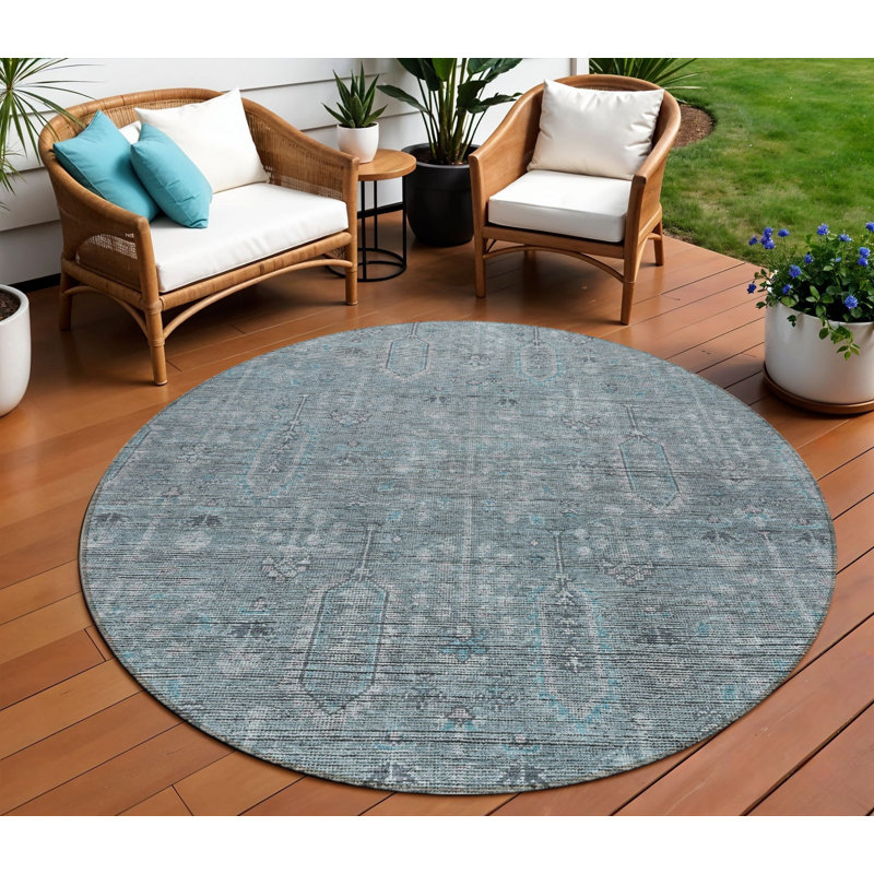 Tapis rond bleu / gris 8 pi