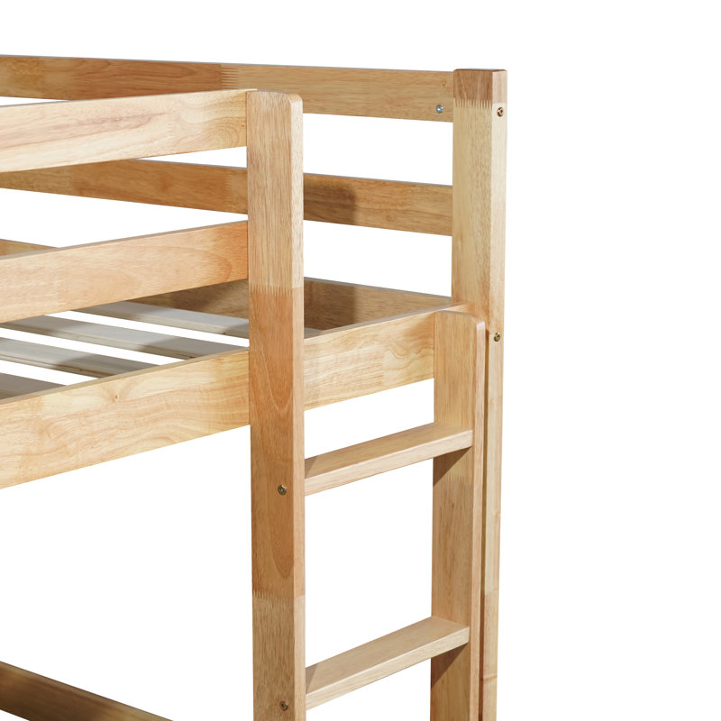 Twin Over Twin Solid Wood Bunk Beds With Ladder, Oak