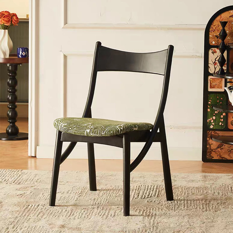 Chaise à dossier noir et vert à lattes (ensemble de 2), Noir, vert