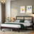 Wooden Platform Bed With Rattan Headboard