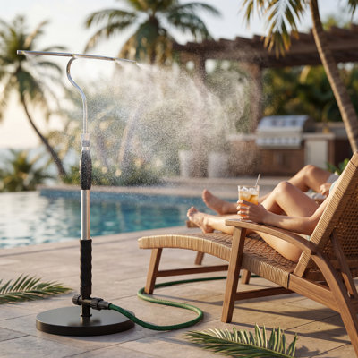 Outdoor Patio Misting System with 4 Nozzles, Adjustable Height 31"-40", Water-Fill Base, 10FT Hose