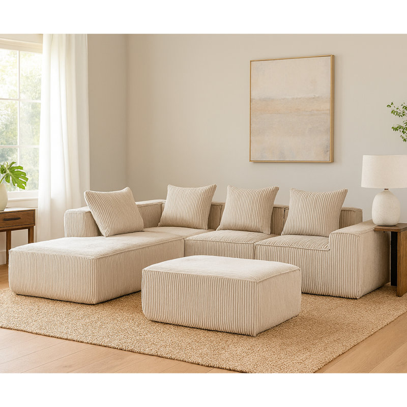 Ensemble de canapé modulaire en velours côtelé 5 pièces Lingge - Modulaire reconfigurable avec 5 coussins, conception sans assemblage et mousse pelucheuse haute densité