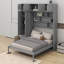 Grand lit escamotable mural avec armoire supérieure, tablettes et garde-robe, lit pliable peu encombrant-304074666