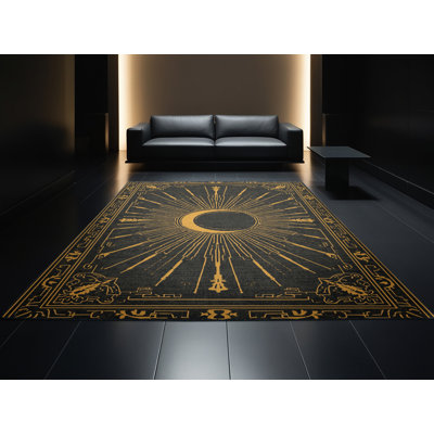 Tapis noir moderne et contemporain lavable à la machine Pryer New Years
