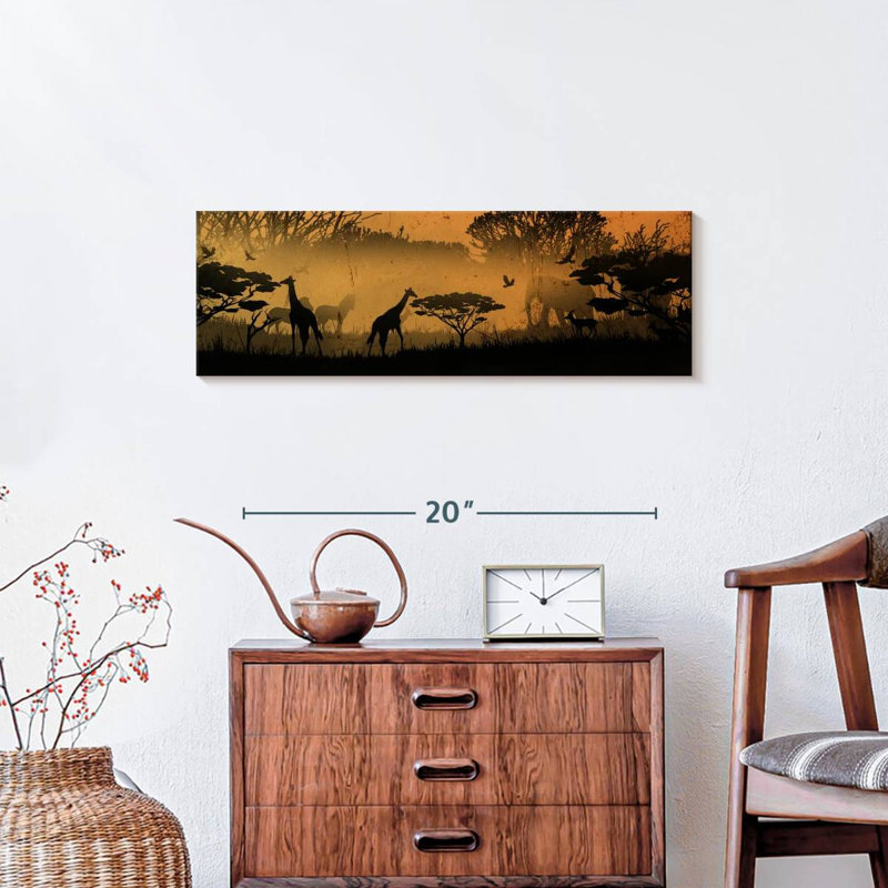 Silhouette d'animaux d'Afrique sur toile, H 8 po x l 24 po x P 1 po