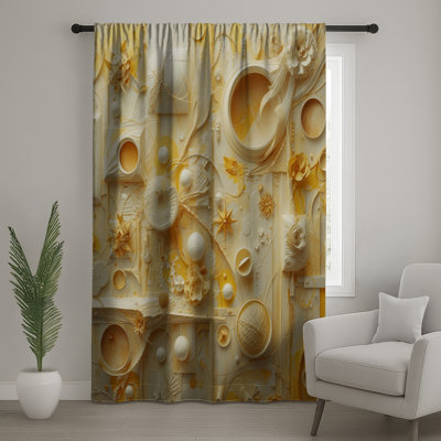 Yellow White Abstract Art Window Curtains, Abstract Sheer & Blockout Curtains - 1 Panel