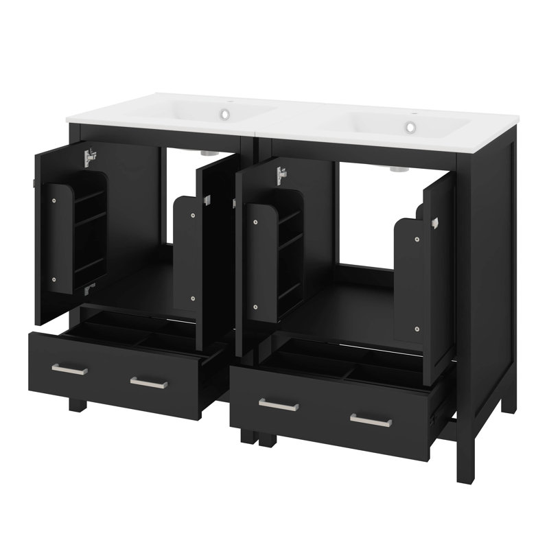 Meuble-lavabo de 48 po avec lavabo, armoire de rangement avec portes à fermeture en douceur, tiroir divisé et tablette de porte double couche