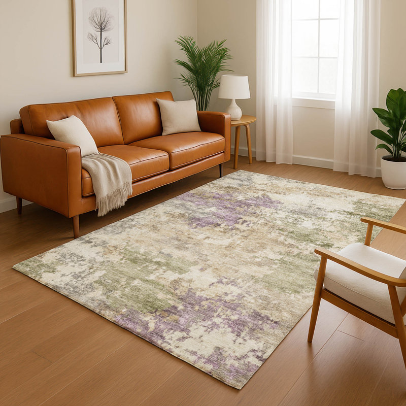Tapis abstrait lavable à la machine de qualité supérieure Mayfield AMF2068, Beige, 8 pi x 10 pi