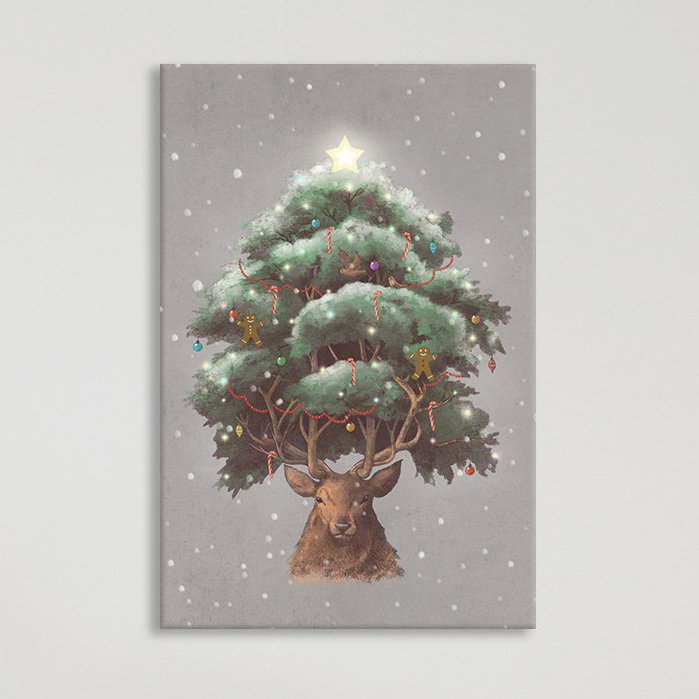 «Reindeer Tree», art sur toile, H 18 po x l 12 po x P 1,5 po, Toile tendue, Pas de tapis