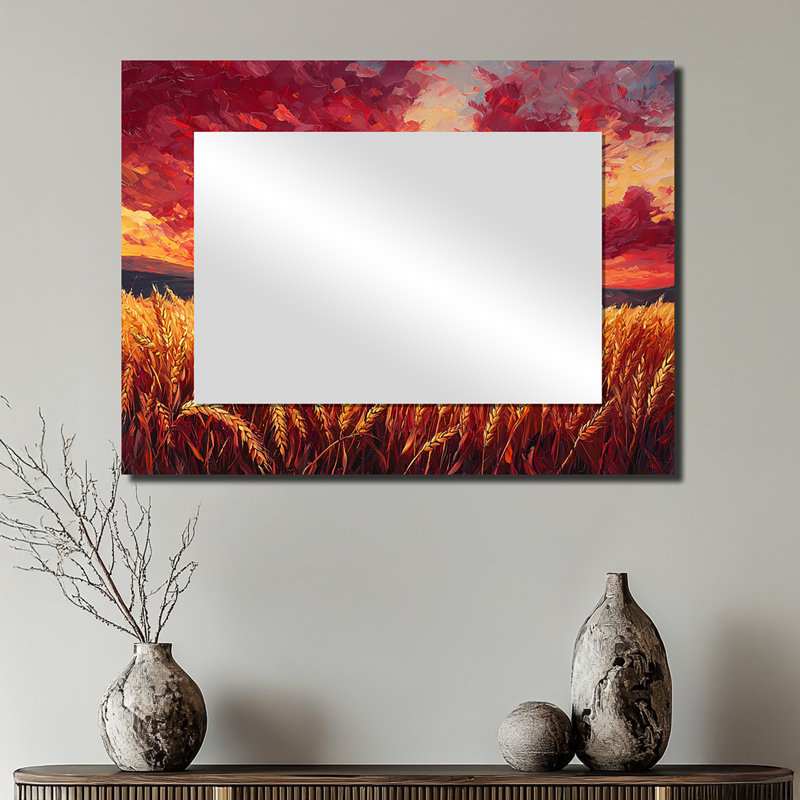Coucher de soleil sur le champ de blé II - décor mural miroir campagne - imprimé sur métal, 24 po x 32 po