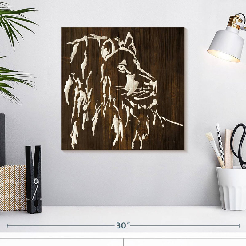 Crowle Lion On Dark Wood, 16" H x 16" W