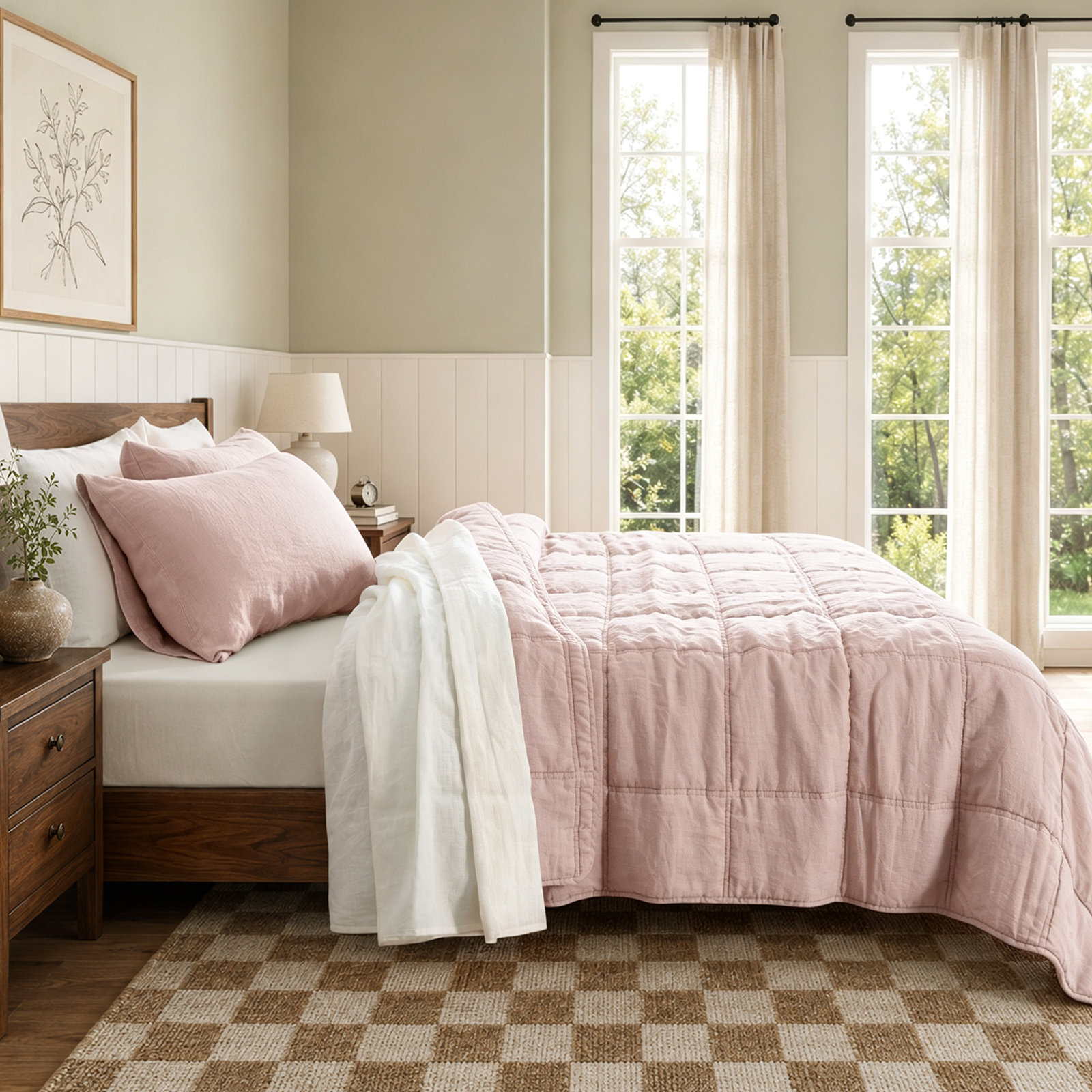 Bedding, King Comforter + 2 King Shams, Misty Rose