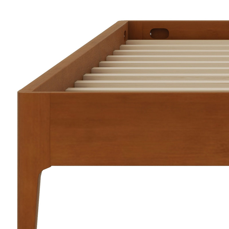 Élégante base de lit plateforme en bois avec lattes de bois et support en métal, Grand lit, Brun