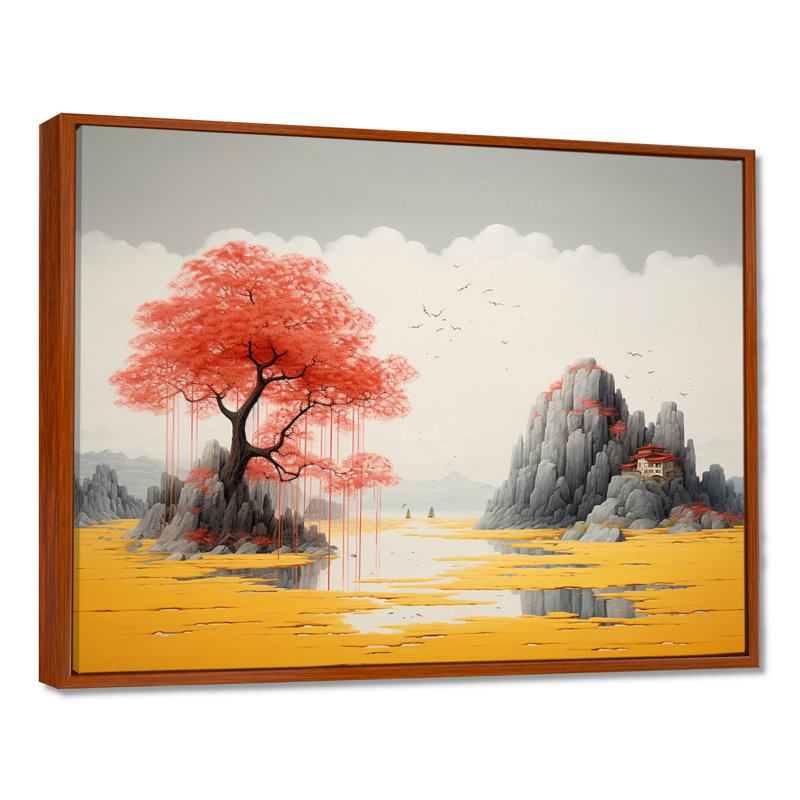 Sheena - Lake House, art mural, Toile avec cadre flottant brun, H 24 po x l 32 po x P 1 po