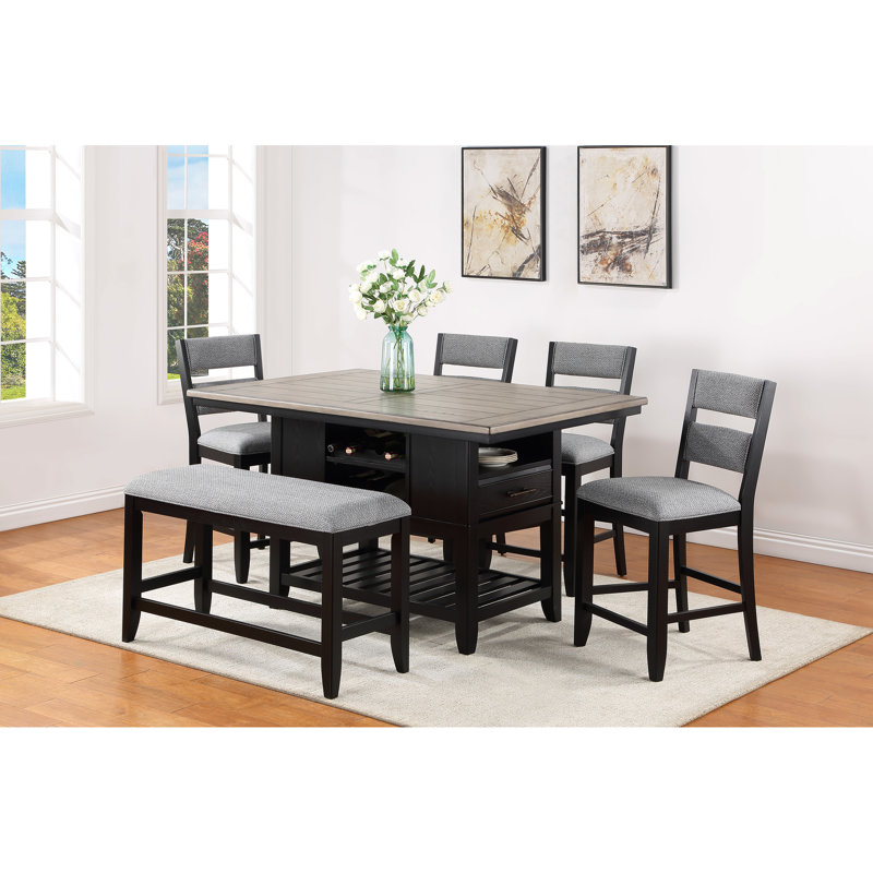 Transitional Dark Gray Fabric Upholstered Counter-Height Dining Bench - Solid & Seat In Long-Lasting Fashionable