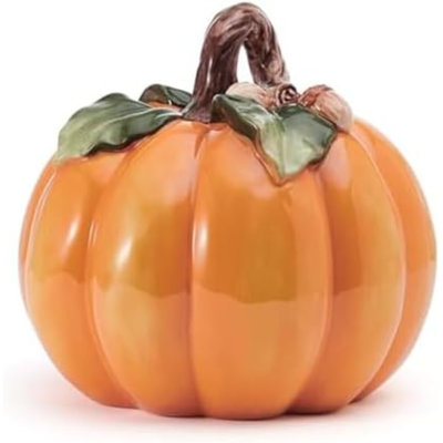 Harvest Halloween Pumpkin Ceramic Figurine, 7.5 Inch