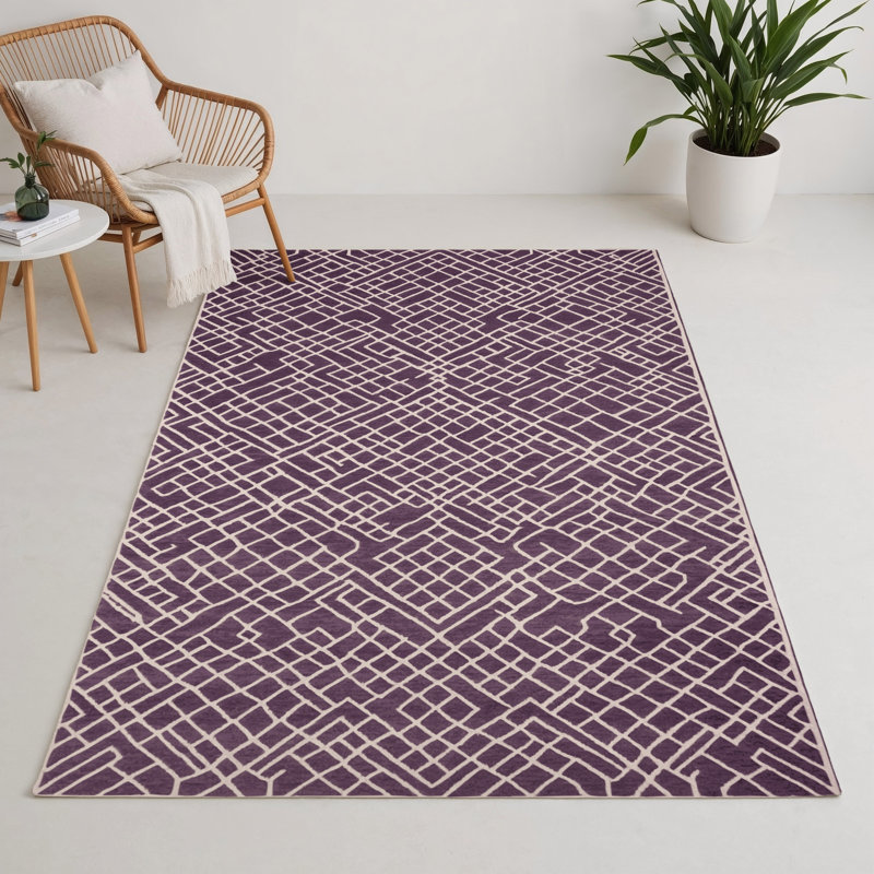 Trellis Purple Indoor and Outdoor Area Rug, Rectangle 3' x 5'